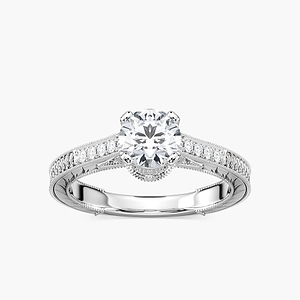 Ella Round Lab Grown Diamond Vintage Antique Crown Side Stone Engagement Ring