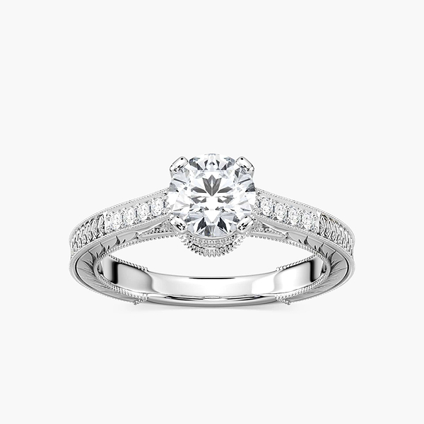 Ella Round Lab Grown Diamond Vintage Antique Crown Side Stone Engagement Ring