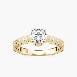 Ella Round Lab Grown Diamond Vintage Antique Crown Side Stone Engagement Ring