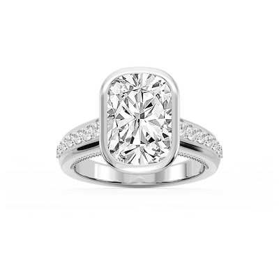 Ellen Elongated Cushion Lab Grown Diamond Bezel Side Stone Engagement Ring