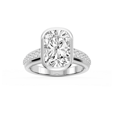 Ellen Elongated Cushion Lab Grown Diamond Bezel Side Stone Engagement Ring