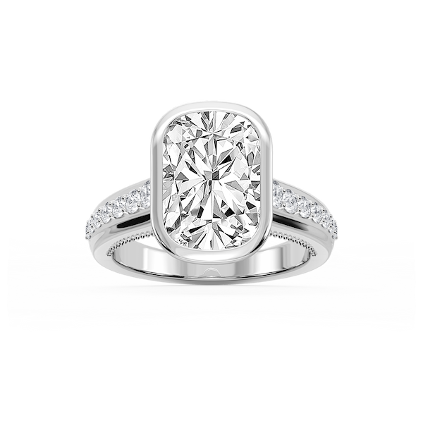 Ellen Elongated Cushion Lab Grown Diamond Bezel Side Stone Engagement Ring