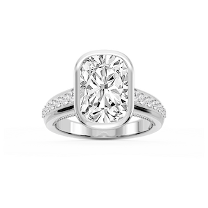 Ellen Elongated Cushion Lab Grown Diamond Bezel Side Stone Engagement Ring