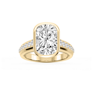 Ellen Elongated Cushion Lab Grown Diamond Bezel Side Stone Engagement Ring