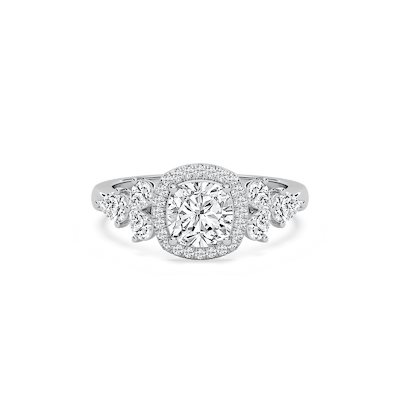 Ember 3 ²⁄₃ ctw Cushion Lab Grown Diamond Pear Sides Halo Engagement Ring