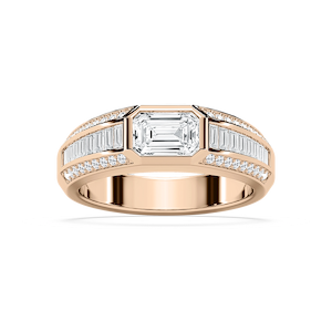 Theodore 2 ⅜ ctw Emerald, Baguette and Round Lab Grown Diamond 4.45mm East West Bezel Mens Wedding Band