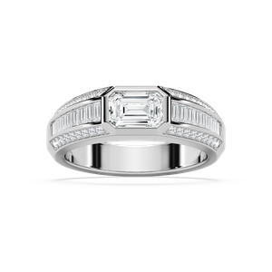 Theodore 2 ⅜ ctw Emerald, Baguette and Round Lab Grown Diamond 4.45mm East West Bezel Mens Wedding Band
