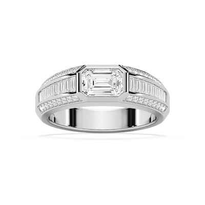Theodore 2 ⅜ ctw Emerald, Baguette and Round Lab Grown Diamond 4.45mm East West Bezel Mens Wedding Band