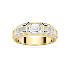 Theodore 2 ⅜ ctw Emerald, Baguette and Round Lab Grown Diamond 4.45mm East West Bezel Mens Wedding Band