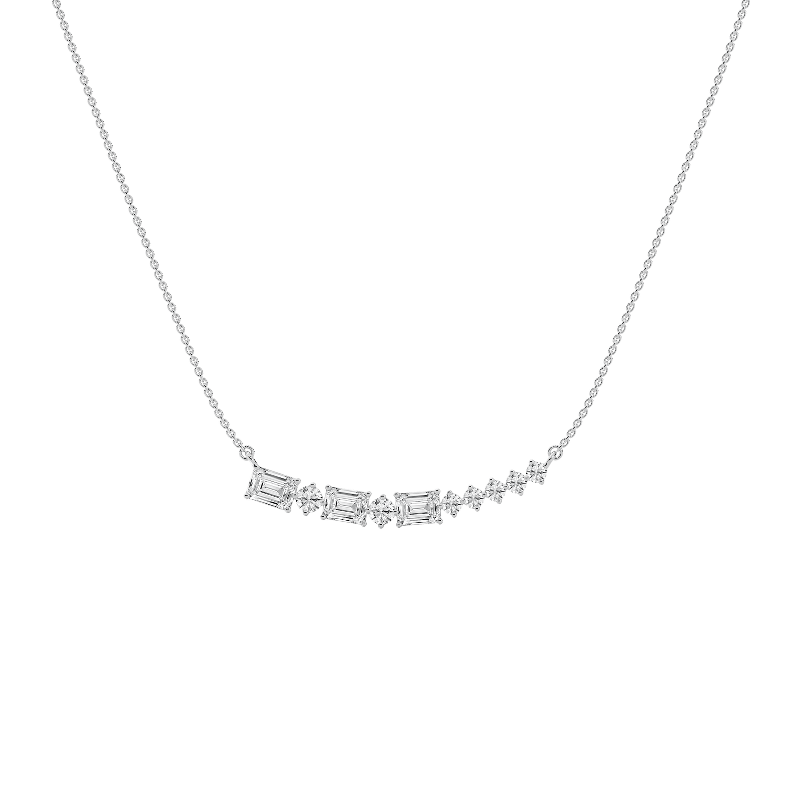 Emerald and Round Bar Necklace in Rose Gold