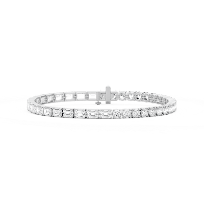 9 ¹⁄₃ ctw Emerald and Round Lab Grown Diamond Tennis Bracelet - 7 Inches