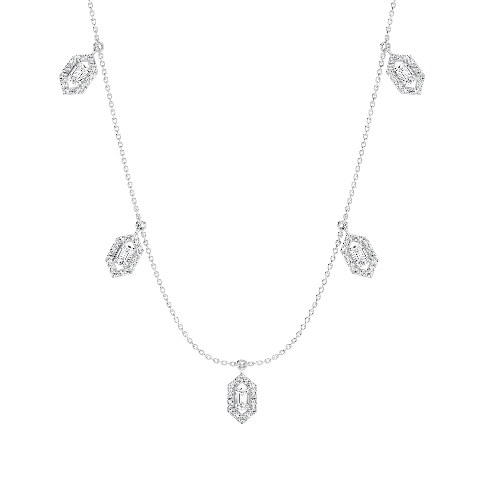 Emerald Halo Station Necklace in Rose Gold