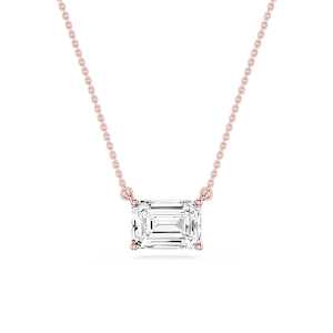 Emerald Lab Grown Diamond 4 Prong East West Solitaire Pendant - 16 to 18 Inches