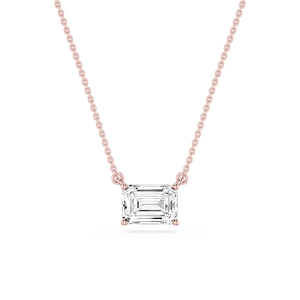 Emerald Lab Grown Diamond 4 Prong East West Solitaire Pendant - 16 to 18 Inches