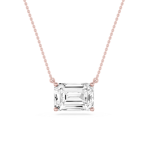 Emerald Lab Grown Diamond 4 Prong East West Solitaire Pendant - 16 to 18 Inches