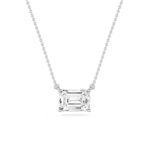 Emerald Lab Grown Diamond 4 Prong East West Solitaire Pendant - 16 to 18 Inches