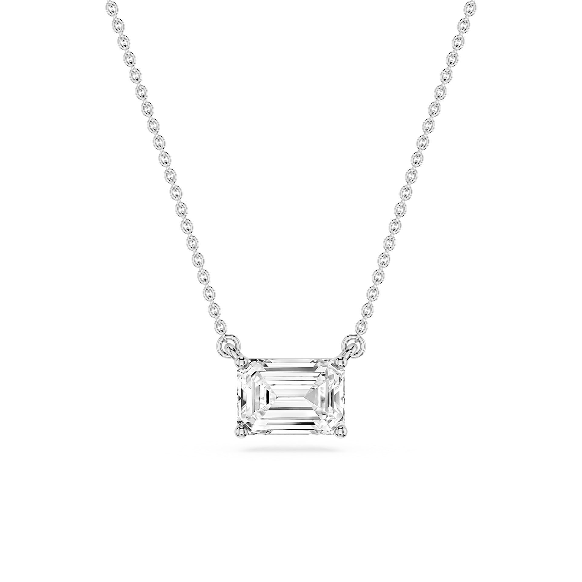 Emerald Lab Grown Diamond 4 Prong East West Solitaire Pendant - 16 to 18 Inches