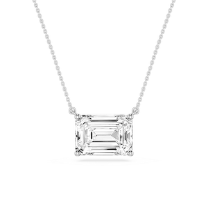 Emerald Lab Grown Diamond 4 Prong East West Solitaire Pendant - 16 to 18 Inches