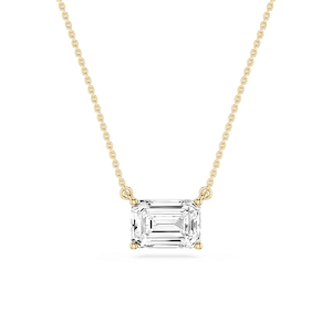 Emerald Lab Grown Diamond 4 Prong East West Solitaire Pendant - 16 to 18 Inches