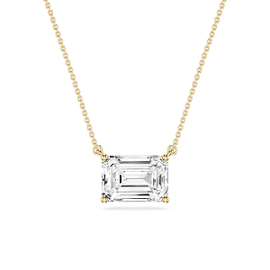 Emerald Lab Grown Diamond 4 Prong East West Solitaire Pendant - 16 to 18 Inches