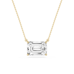 Emerald Lab Grown Diamond 4 Prong East West Solitaire Pendant - 16 to 18 Inches