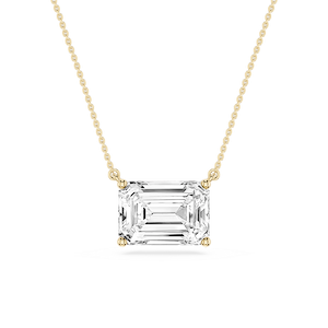Emerald Lab Grown Diamond 4 Prong East West Solitaire Pendant - 16 to 18 Inches