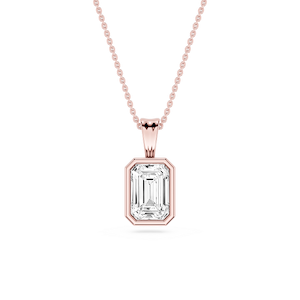 Emerald Lab Grown Diamond Bezel Set Bail Solitaire Pendant - 16 to 18 Inches