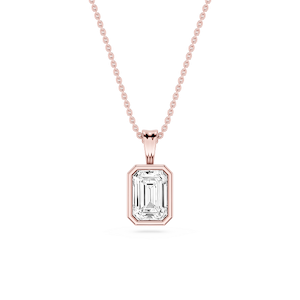 Emerald Lab Grown Diamond Bezel Set Bail Solitaire Pendant - 16 to 18 Inches