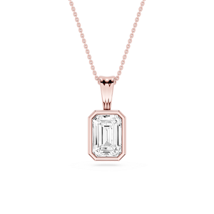 Emerald Lab Grown Diamond Bezel Set Bail Solitaire Pendant - 16 to 18 Inches