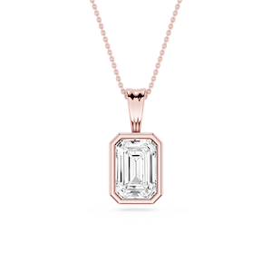 Emerald Lab Grown Diamond Bezel Set Bail Solitaire Pendant - 16 to 18 Inches