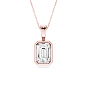 Emerald Lab Grown Diamond Bezel Set Bail Solitaire Pendant - 16 to 18 Inches