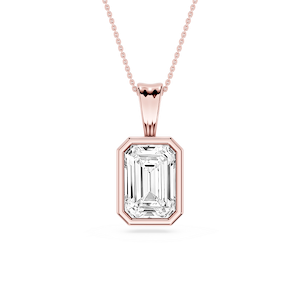 Emerald Lab Grown Diamond Bezel Set Bail Solitaire Pendant - 16 to 18 Inches