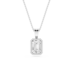 Emerald Lab Grown Diamond Bezel Set Bail Solitaire Pendant - 16 to 18 Inches