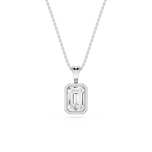 Emerald Lab Grown Diamond Bezel Set Bail Solitaire Pendant - 16 to 18 Inches