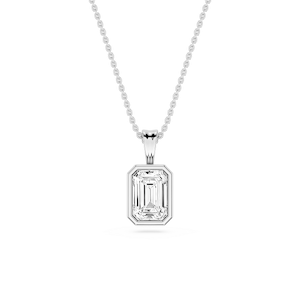 Emerald Lab Grown Diamond Bezel Set Bail Solitaire Pendant - 16 to 18 Inches
