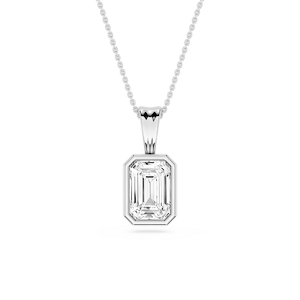 Emerald Lab Grown Diamond Bezel Set Bail Solitaire Pendant - 16 to 18 Inches