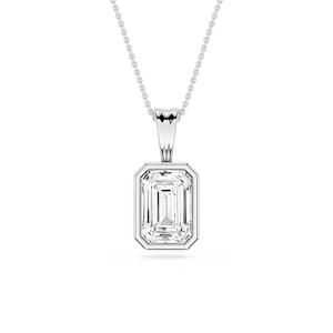 Emerald Lab Grown Diamond Bezel Set Bail Solitaire Pendant - 16 to 18 Inches