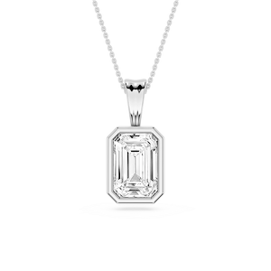 Emerald Lab Grown Diamond Bezel Set Bail Solitaire Pendant - 16 to 18 Inches