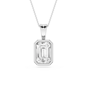 Emerald Lab Grown Diamond Bezel Set Bail Solitaire Pendant - 16 to 18 Inches