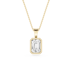 Emerald Lab Grown Diamond Bezel Set Bail Solitaire Pendant - 16 to 18 Inches