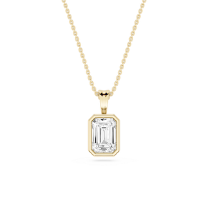 Emerald Lab Grown Diamond Bezel Set Bail Solitaire Pendant - 16 to 18 Inches