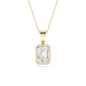 Emerald Lab Grown Diamond Bezel Set Bail Solitaire Pendant - 16 to 18 Inches
