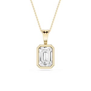 Emerald Lab Grown Diamond Bezel Set Bail Solitaire Pendant - 16 to 18 Inches