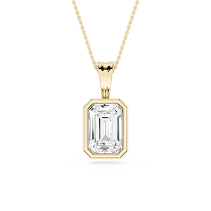 Emerald Lab Grown Diamond Bezel Set Bail Solitaire Pendant - 16 to 18 Inches
