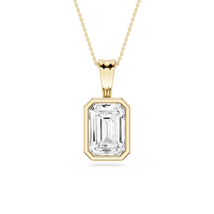 Emerald Lab Grown Diamond Bezel Set Bail Solitaire Pendant - 16 to 18 Inches