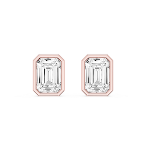 Emerald Lab Grown Diamond Bezel Set Certified Stud Earrings