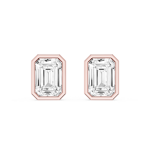 Emerald Lab Grown Diamond Bezel Set Certified Stud Earrings
