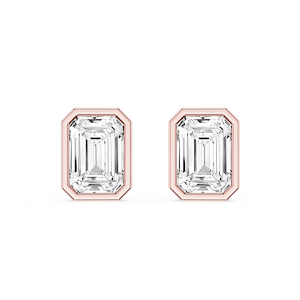 Emerald Lab Grown Diamond Bezel Set Certified Stud Earrings