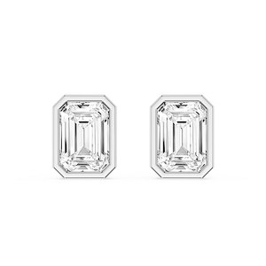 Emerald Lab Grown Diamond Bezel Set Certified Stud Earrings