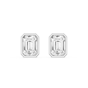 Emerald Lab Grown Diamond Bezel Set Certified Stud Earrings